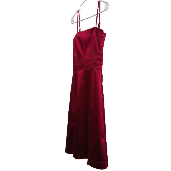 Theory Red Satin Cocktail Dress Spaghetti Strap Knee Length Dress Size 0 Elegant - Picture 8 of 13